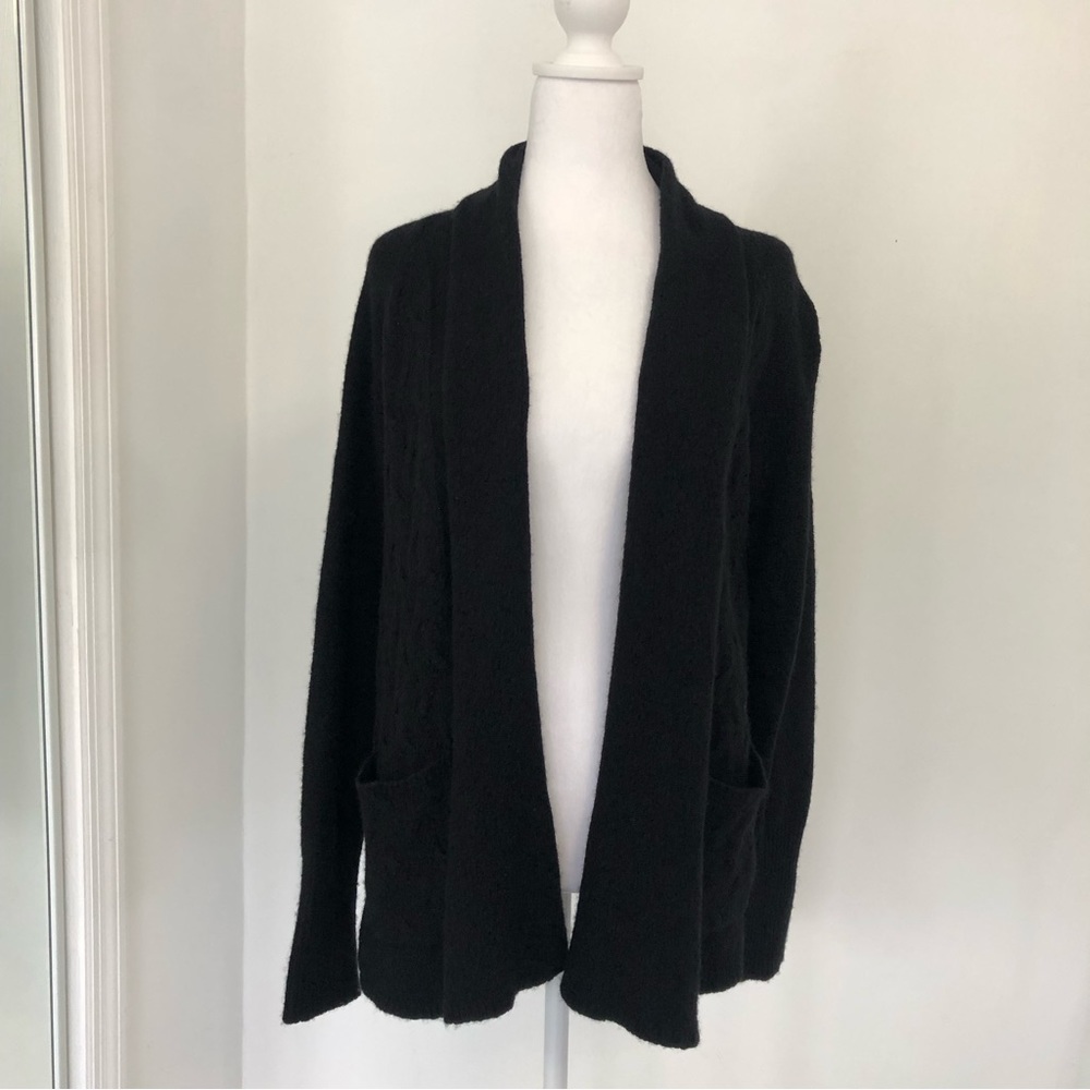 LUCKY BRAND Women Black Long Sleeve Cardigan Knit Sweater Sz M Open Front